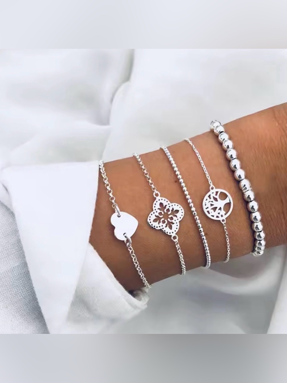 🩶Silver-Tone Charm Bracelet Set of 5/NWT🩶